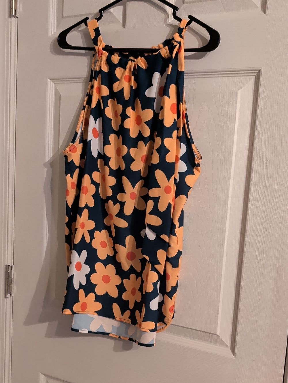Modcloth Navy Top with Yellow Floral Trim